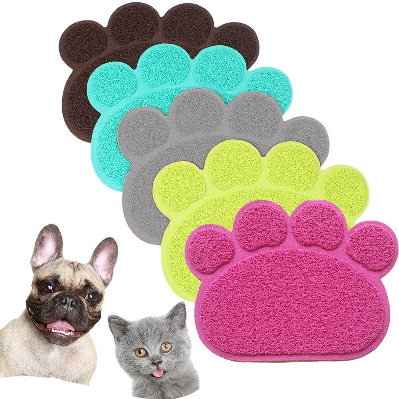 JOYJULY PVC Pet Dog Cat Puppy Kitten Dish Bowl Food Water Feeding Placemat, Non-Slip Cat Litter Mat Paw Shape, Blue Small - Image 1